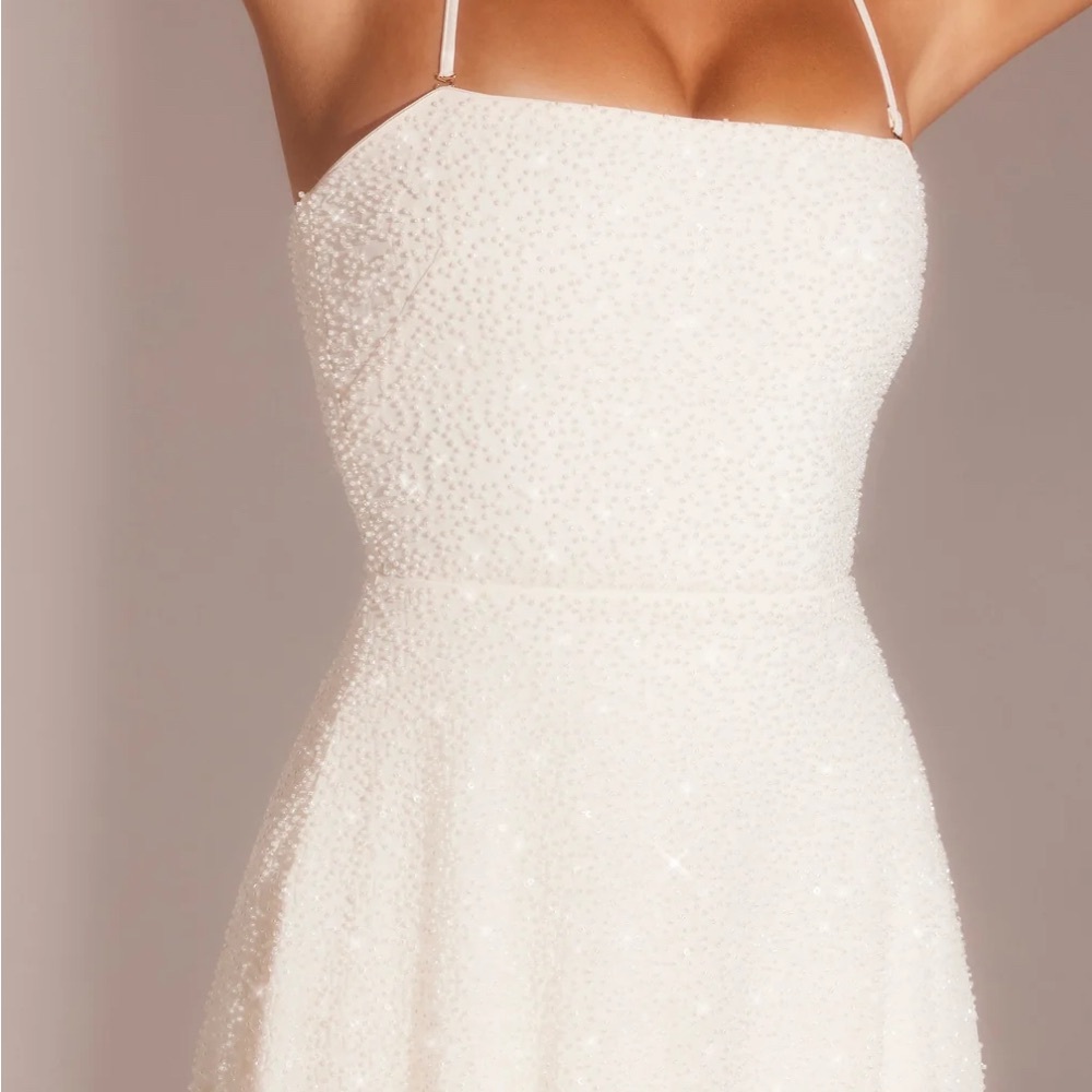 Oh Polly White Sequin Backless Dress